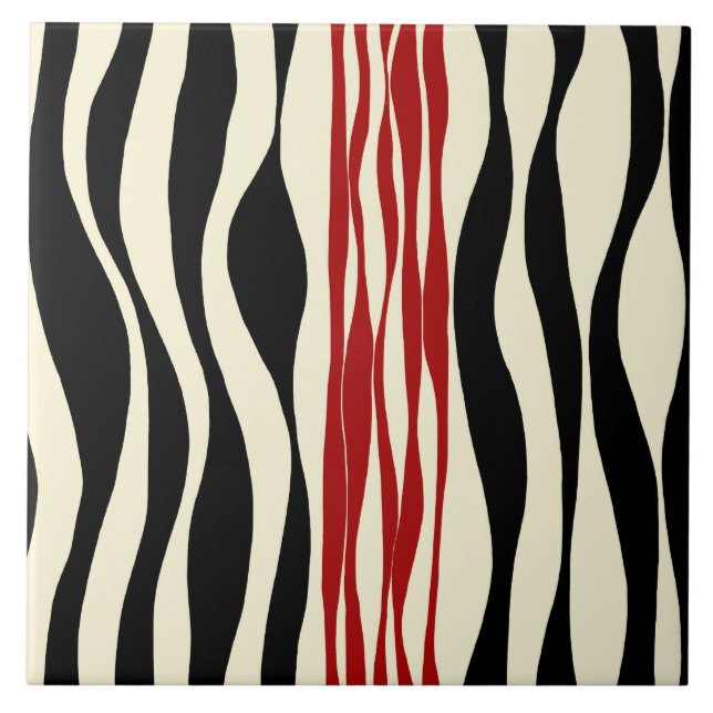 Ebb and Flow - Red & Cream Ceramic Tile (Front)