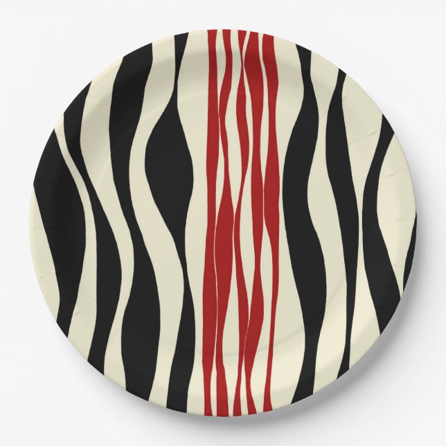 Ebb and Flow - Red & Cream Paper Plate (Front)