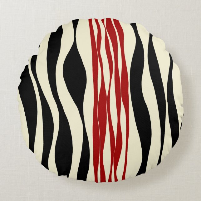 Ebb and Flow - Red & Cream  Round Cushion (Front)