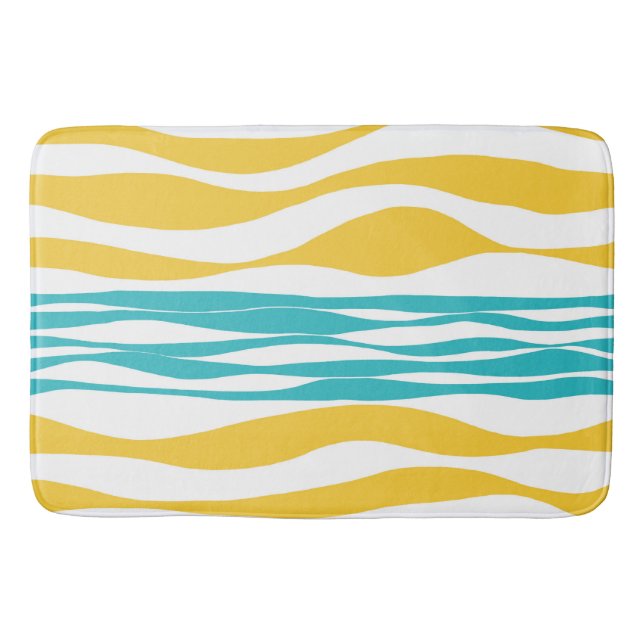 Ebb and Flow - Turquoise & Yellow Bath Mat (Front)
