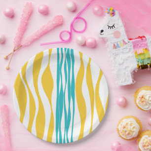 Ebb and Flow - Turquoise & Yellow Paper Plate