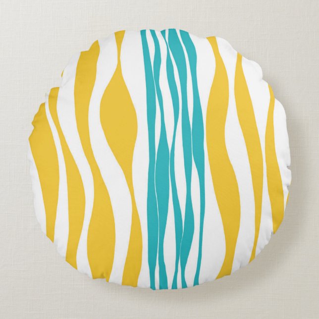Ebb and Flow - Turquoise & Yellow Round Cushion (Front)