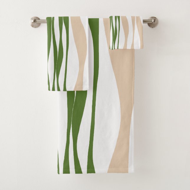 Ebb and Flow - White, Sand and Palm Green  Bath Towel Set (Insitu)