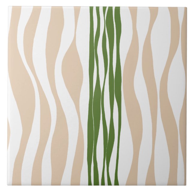 Ebb and Flow - White, Sand and Palm Green  Ceramic Tile (Front)