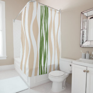 Ebb and Flow - White, Sand and Palm Green  Shower Curtain