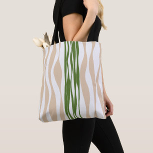 Ebb and Flow - White, Sand and Palm Green  Tote Bag