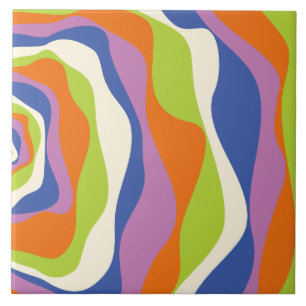 Ebb & Flow 4 Blue, Orange, Purple, Green & Cream Ceramic Tile