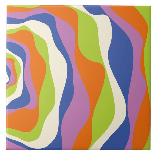 Ebb & Flow 4 Blue, Orange, Purple, Green & Cream Ceramic Tile (Front)