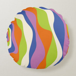 Ebb & Flow 4 Blue, Orange, Purple, Green & Cream Round Cushion