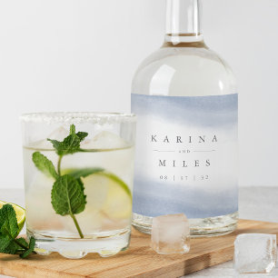 Ebb Tide   Coastal Watercolor Wedding Liquor Bottle Label