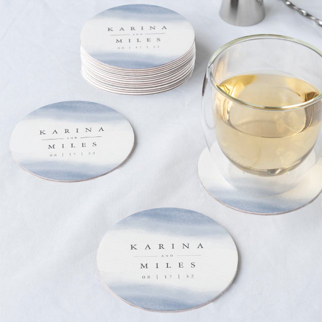 Ebb Tide Coastal Watercolor Wedding Round Paper Coaster (Creator Uploaded)