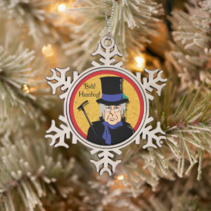 Ebenezer Scrooge Bah! Humbug! Snowflake Pewter Christmas Ornament
