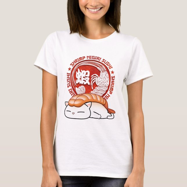 Ebi Shrimp Sushi Cat  T-Shirt (Front)