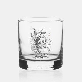 Ebisu - God of Fishing & Commerce (ink painting) Whiskey Glass