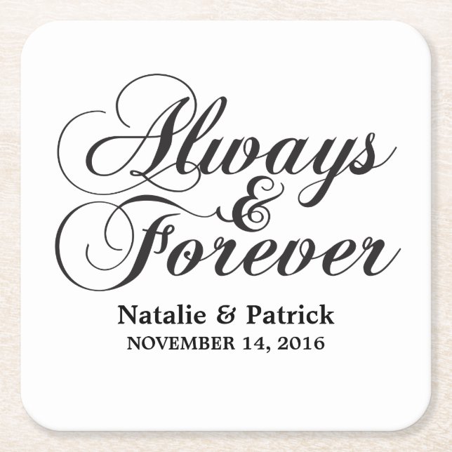 Ebony Always & Forever Wedding Paper Coasters (Front)