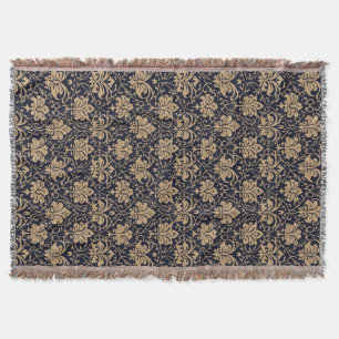 Ebony and Gold Damask Pattern Throw Blanket