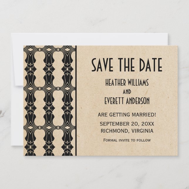 Ebony Art Deco Border Save the Date Invite (Front)