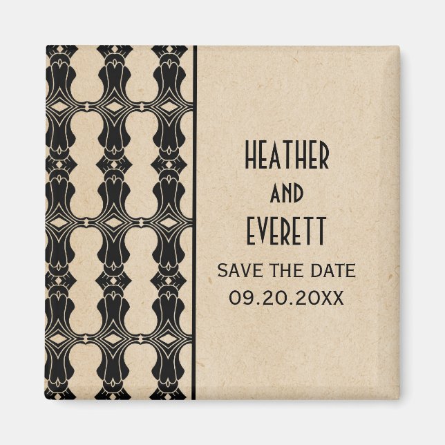 Ebony Art Deco Border Save the Date Magnet (Front)