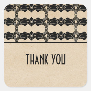 Ebony Art Deco Border Thank You Stickers