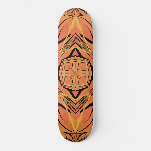 Ebony Black And Citrus Orange Pattern Skateboard   (Front)