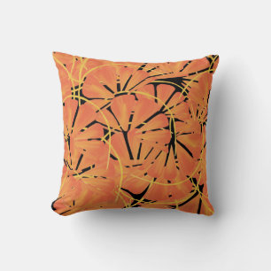 Ebony Black And Citrus Orange Tropical Art Design Cushion