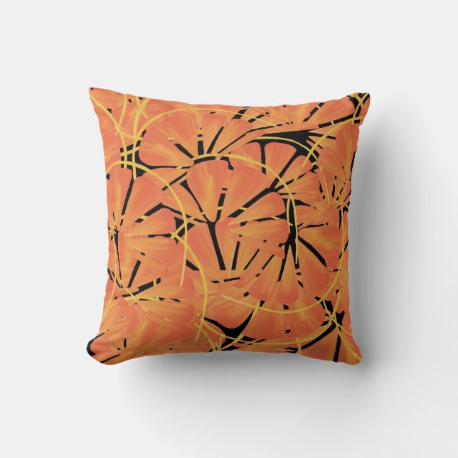 Ebony Black And Citrus Orange Tropical Art Design Cushion (Front)