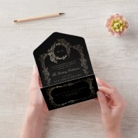 Ebony Black Gold Botanical Wreath Classic Wedding