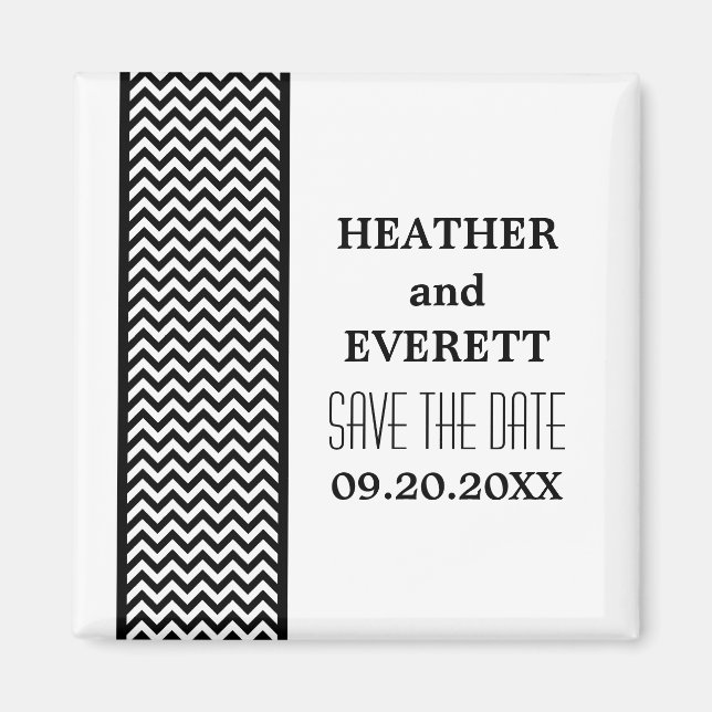 Ebony Chevron Border Save the Date Magnet (Front)