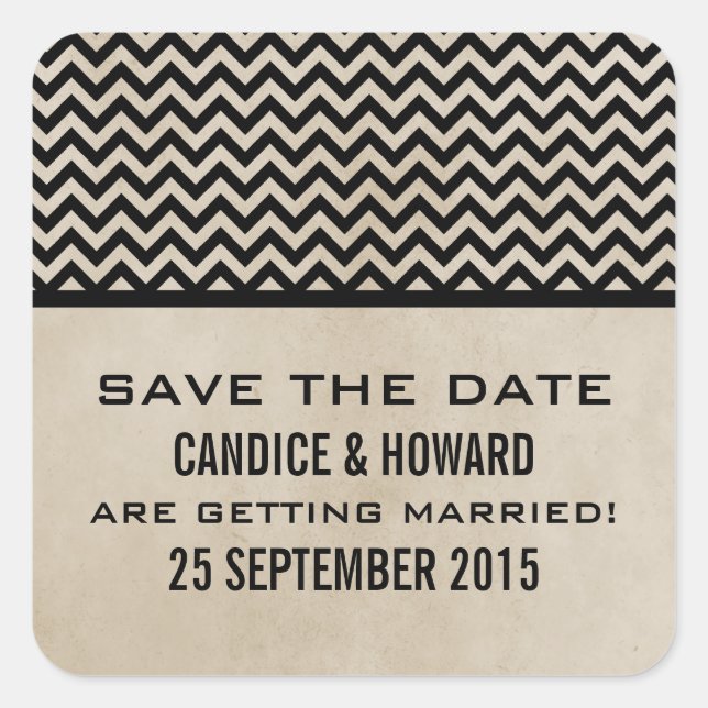Ebony Chic Chevron Save the Date Stickers (Front)