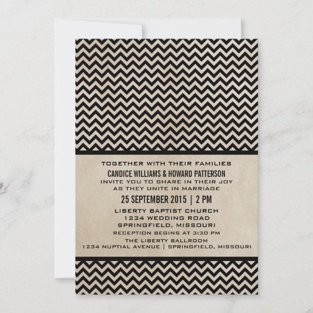 Ebony Chic Chevron Wedding Invite (Front)