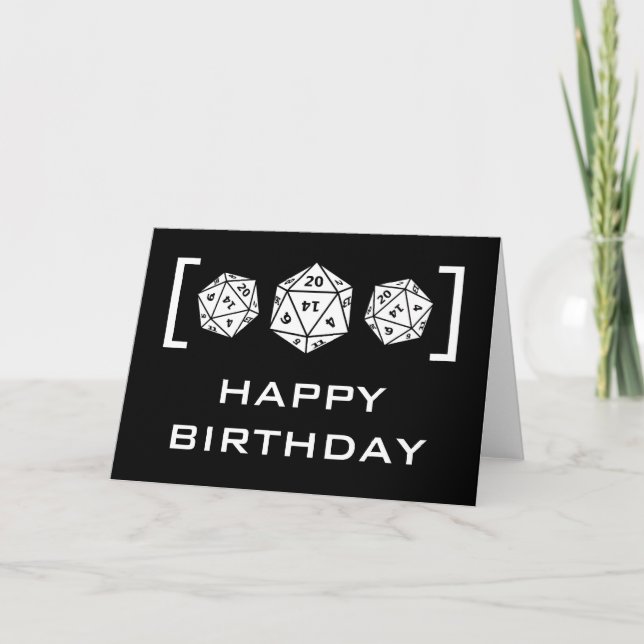 Ebony D20 Dice Gamer Birthday Card (Front)