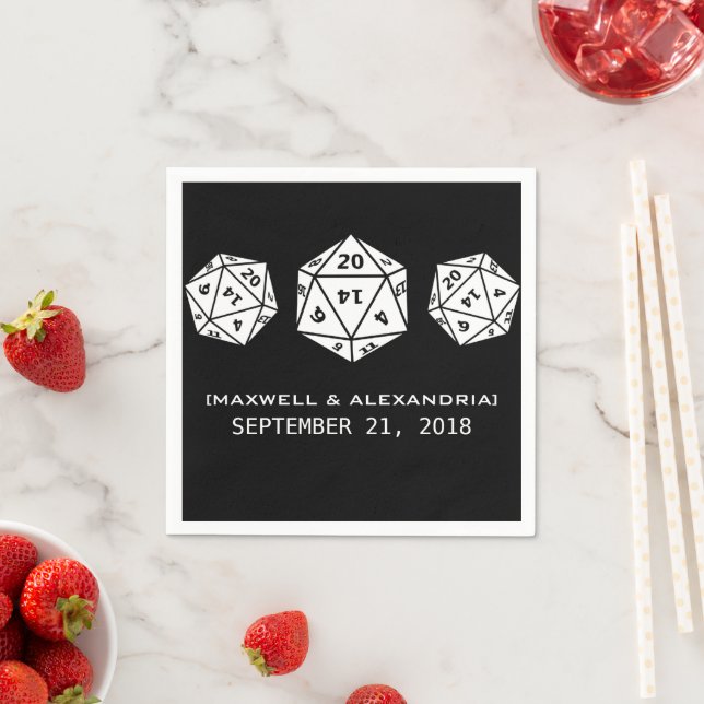 Ebony D20 Dice Gamer Wedding Paper Napkins (Insitu)