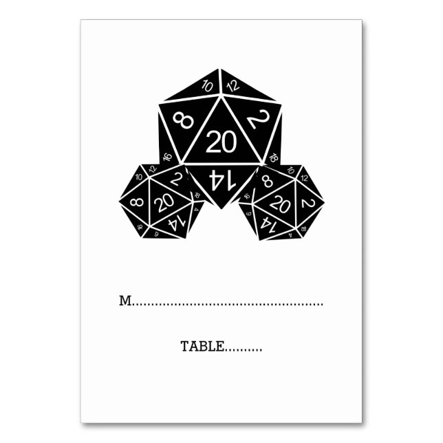 Ebony D20 Dice Place Card (Front)