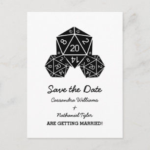 Ebony D20 Dice Save the Date Postcard