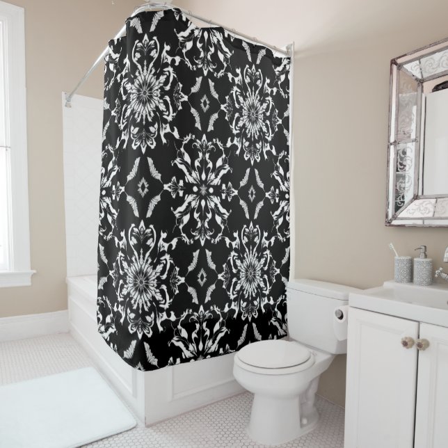 Ebony Damask Shower Curtain (In Situ)