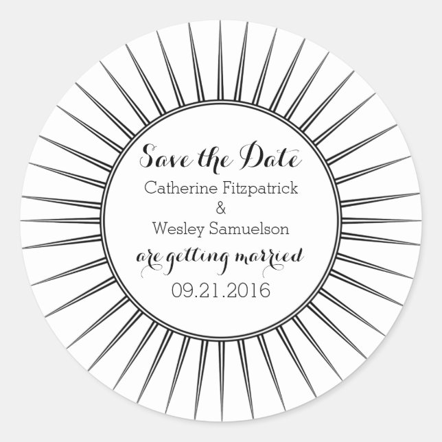 Ebony Deco Retro Save the Date Stickers (Front)