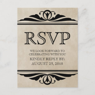 Ebony Elegant Deco RSVP Postcard
