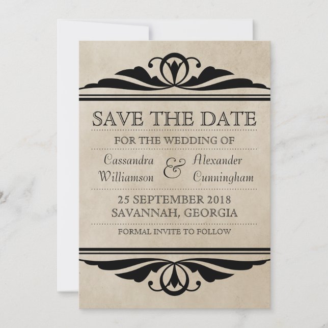 Ebony Elegant Deco Save the Date Invite (Front)