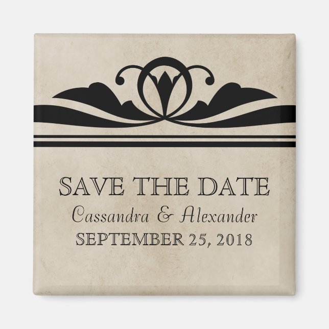 Ebony Elegant Deco Save the Date Magnet (Front)