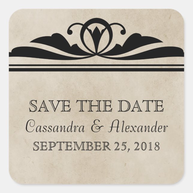 Ebony Elegant Deco Save the Date Stickers (Front)