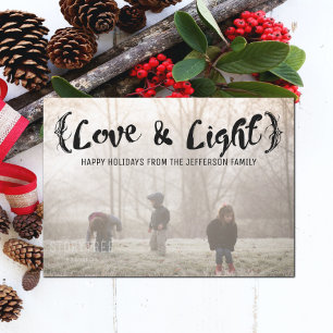Ebony Elegant Sketched Love & Light Holiday Photo Card