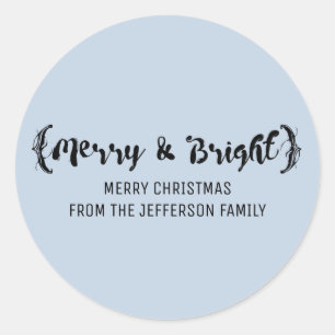 Ebony Elegant Sketched Merry and Bright Holiday Classic Round Sticker