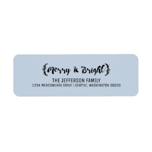 Ebony Elegant Sketched Merry and Bright Holiday Return Address Label