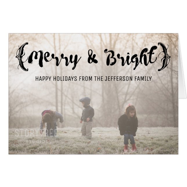 Ebony Elegant Sketched Merry & Bright Photo (Front Horizontal)