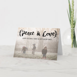 Ebony Elegant Sketched Peace & Love Holiday Photo Card