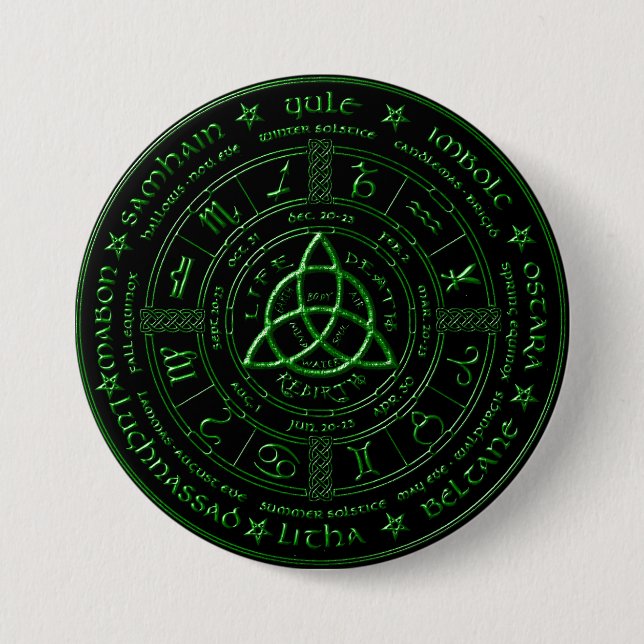 Ebony Emerald Celtic Zodiac Button (Front)