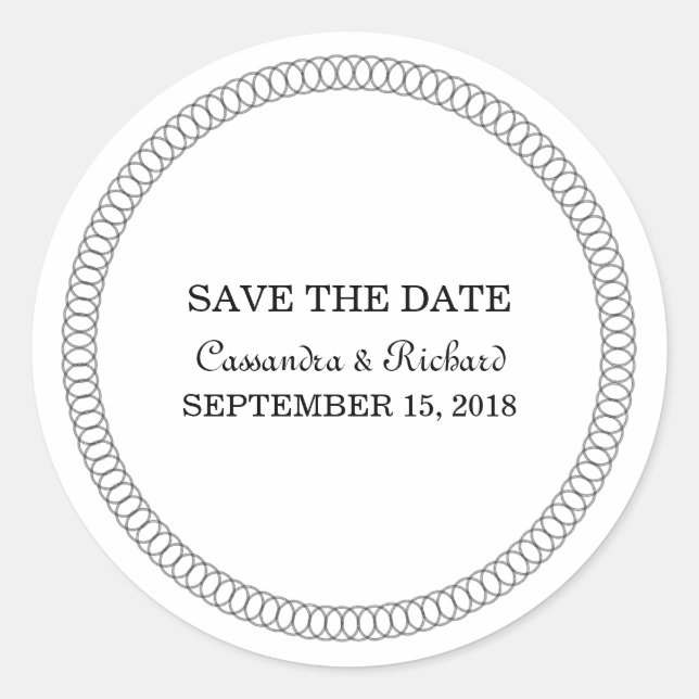 Ebony Encircled Round Save the Date Stickers (Front)