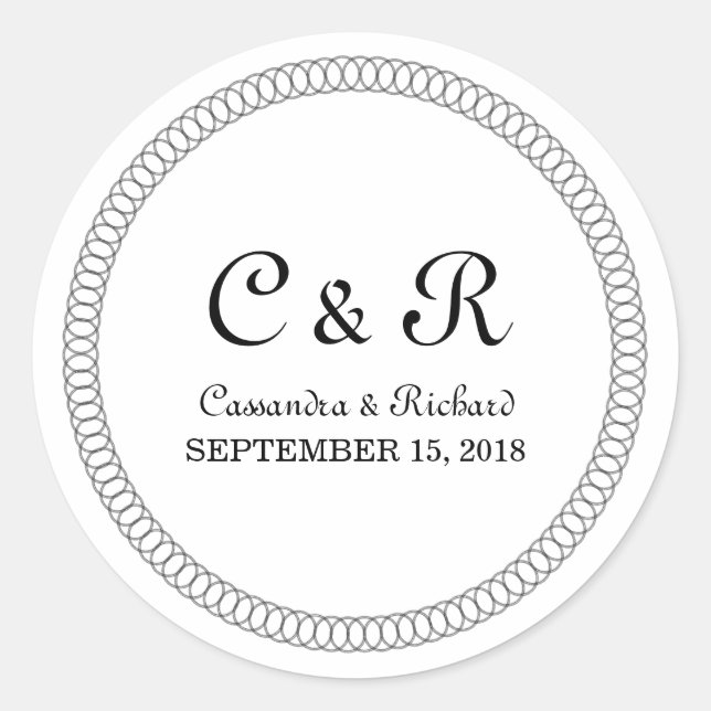 Ebony Encircled Round Wedding Stickers (Front)