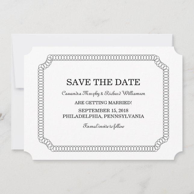 Ebony Encircled Ticket Save the Date Invite (Front)
