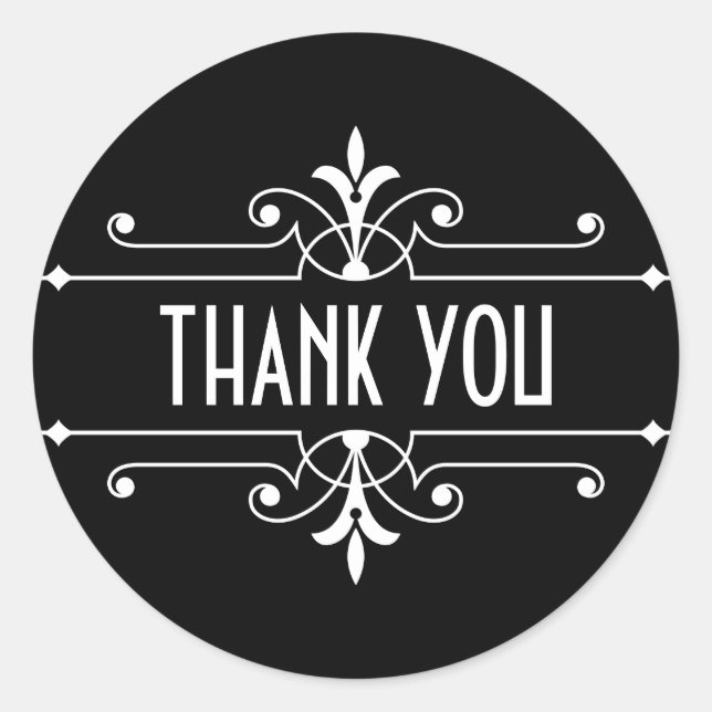 Ebony Fancy Ornamental Thank You Stickers (Front)